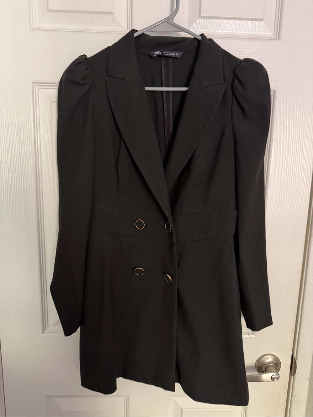 Zara Black Double-Breasted Puff Shoulder Blazer jumpsuit (shorts)